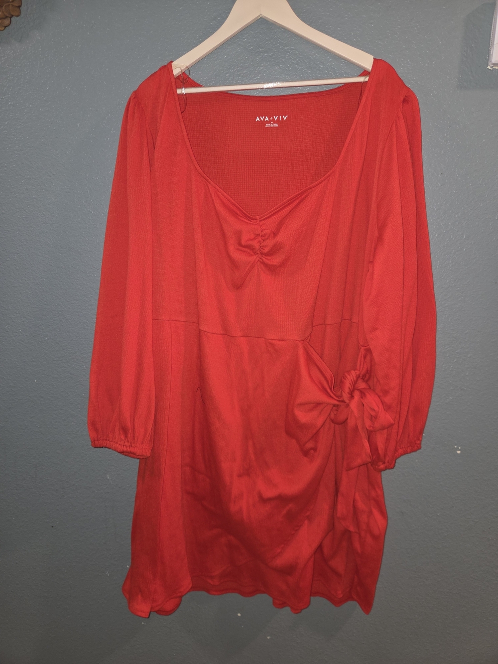 Ava & Viv Bright Red Long-Sleeve Tie-Waist Mini Dress